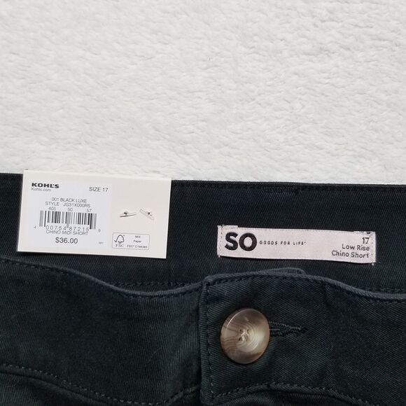 SO brand (Kohl's) Juniors 17 Shorts Lo Rise Chino Midi Black Classic Basic NEW - Picture 4 of 9